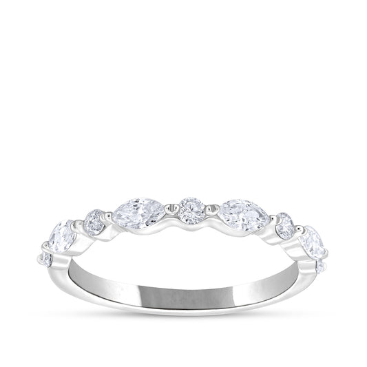 1/2 ct. tw. Marquise & Round Diamond Wedding Ring in 14K White Gold