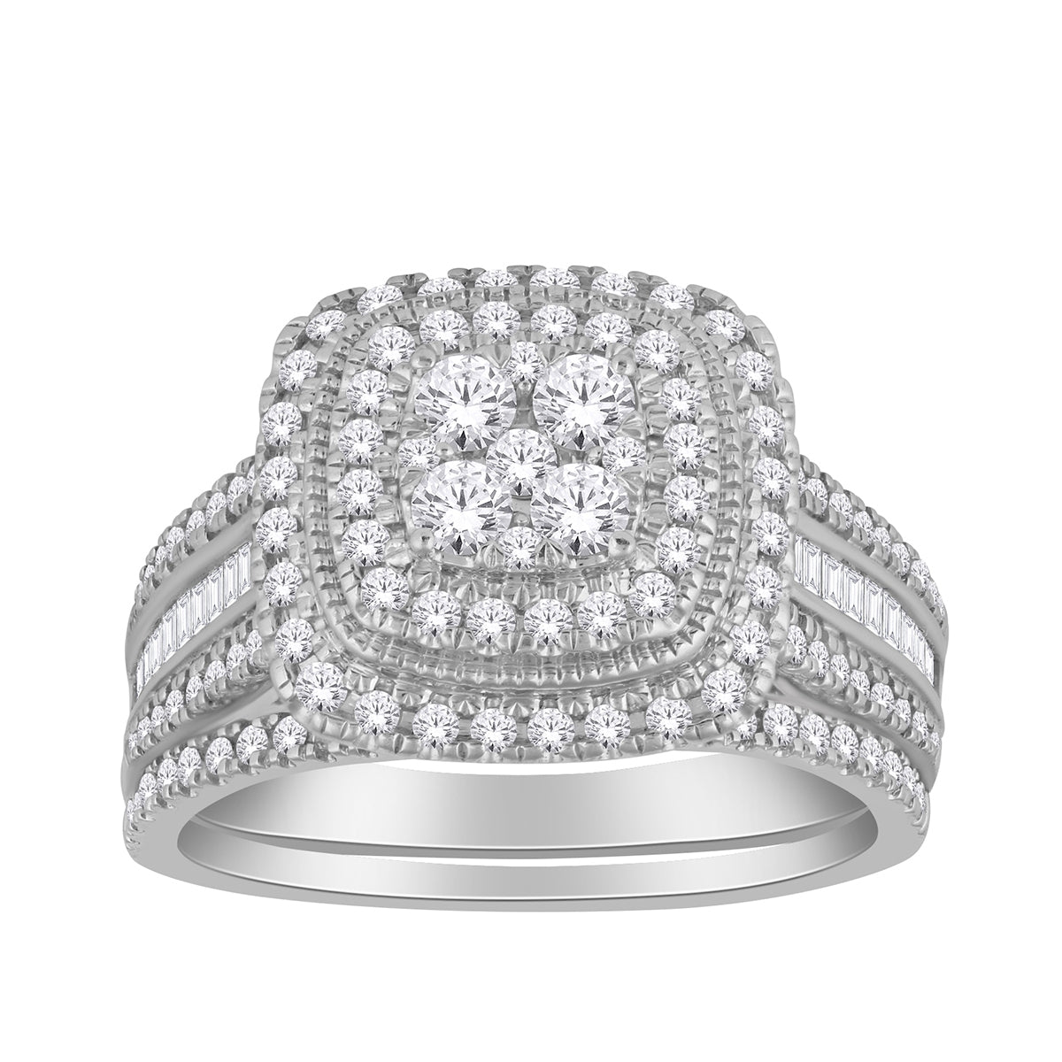 Fairytale Diamonds 1 ct. tw. Diamond Cushion Cluster Halo Wedding Set in 10K White Gold