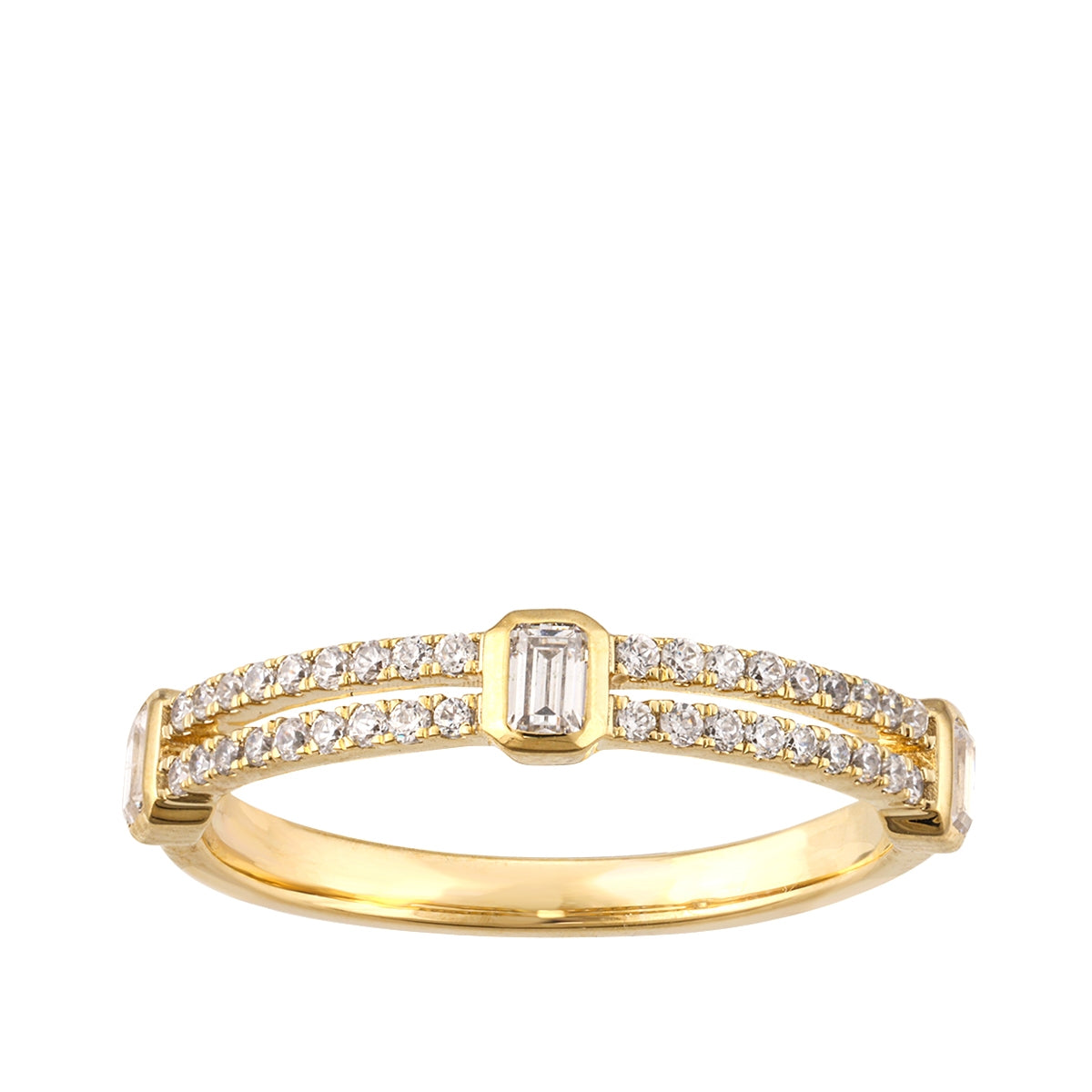 1/2 ct. tw. Emerald Cut & Round Diamond Two Row Ring in 14K Yellow Gold