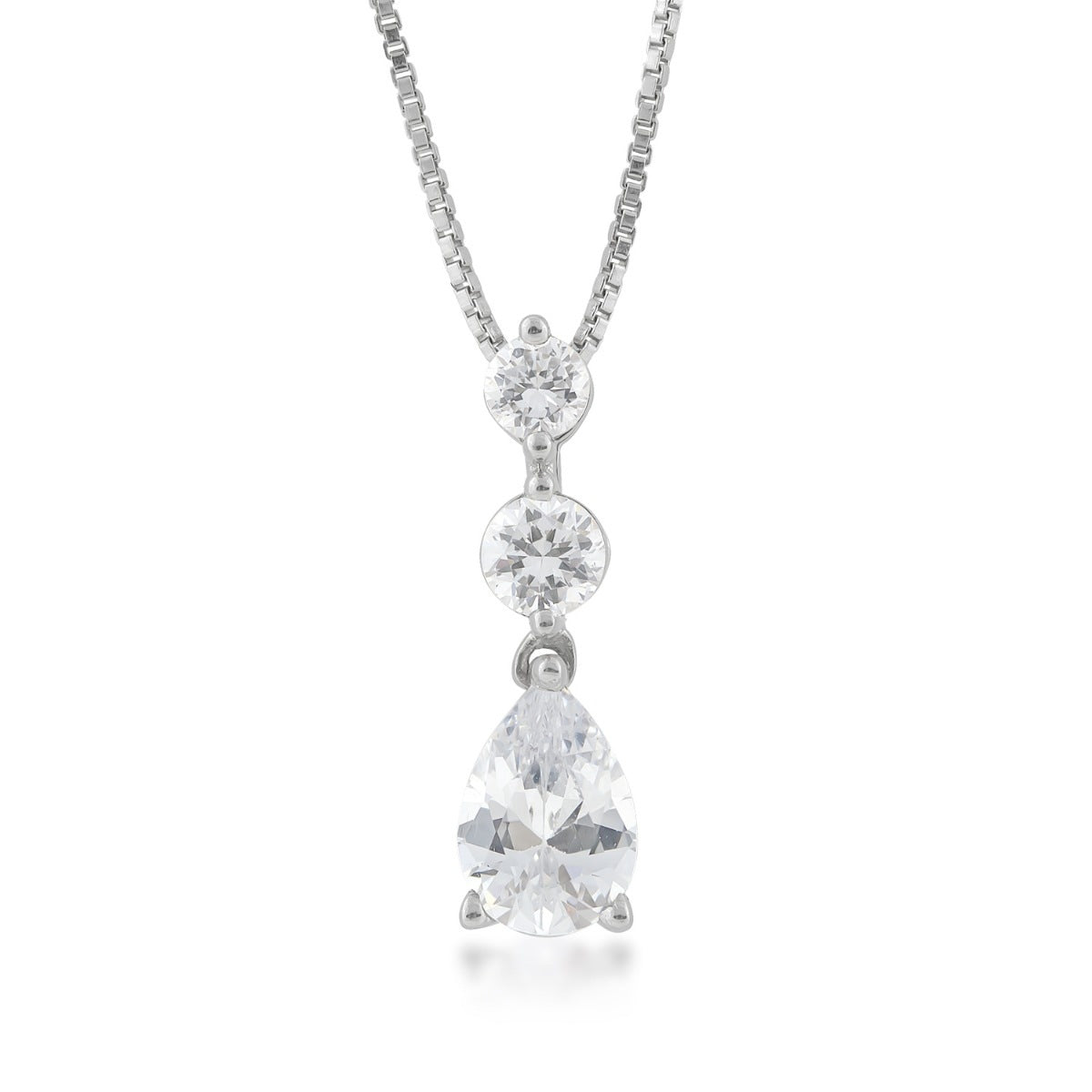 Adamante 3/4 ct. tw. Lab-Grown Pear & Round 3-Stone Diamond Drop Pendant in 14K White Gold
