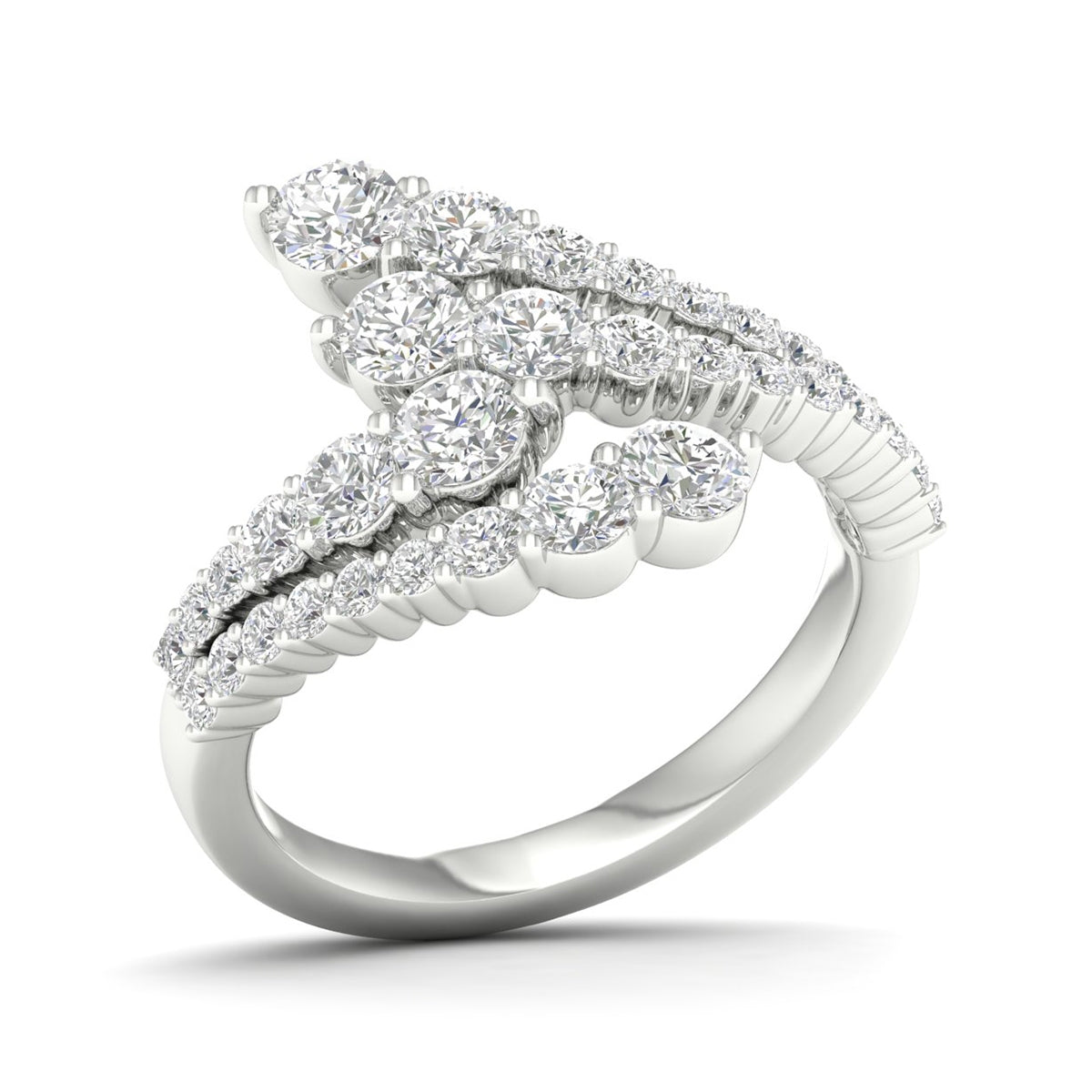 Adamante 1-1/2 ct. tw. Lab-Grown Diamond Graduated Two Row Bypass Ring in 14K White Gold front view