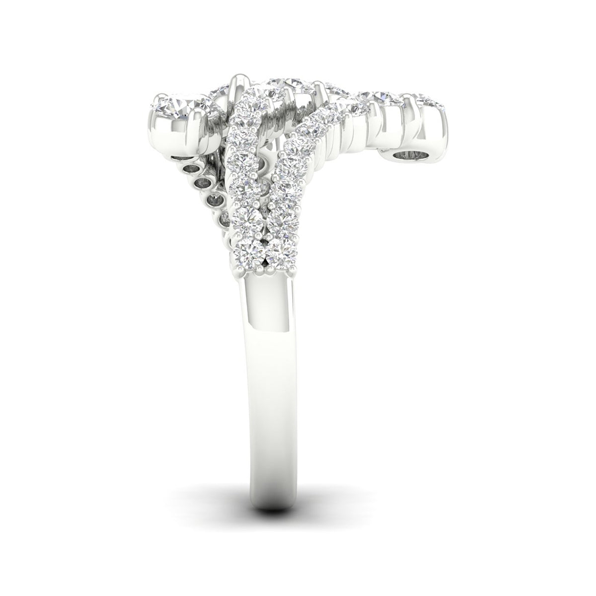 Adamante 1-1/2 ct. tw. Lab-Grown Diamond Graduated Two Row Bypass Ring in 14K White Gold close-up detail