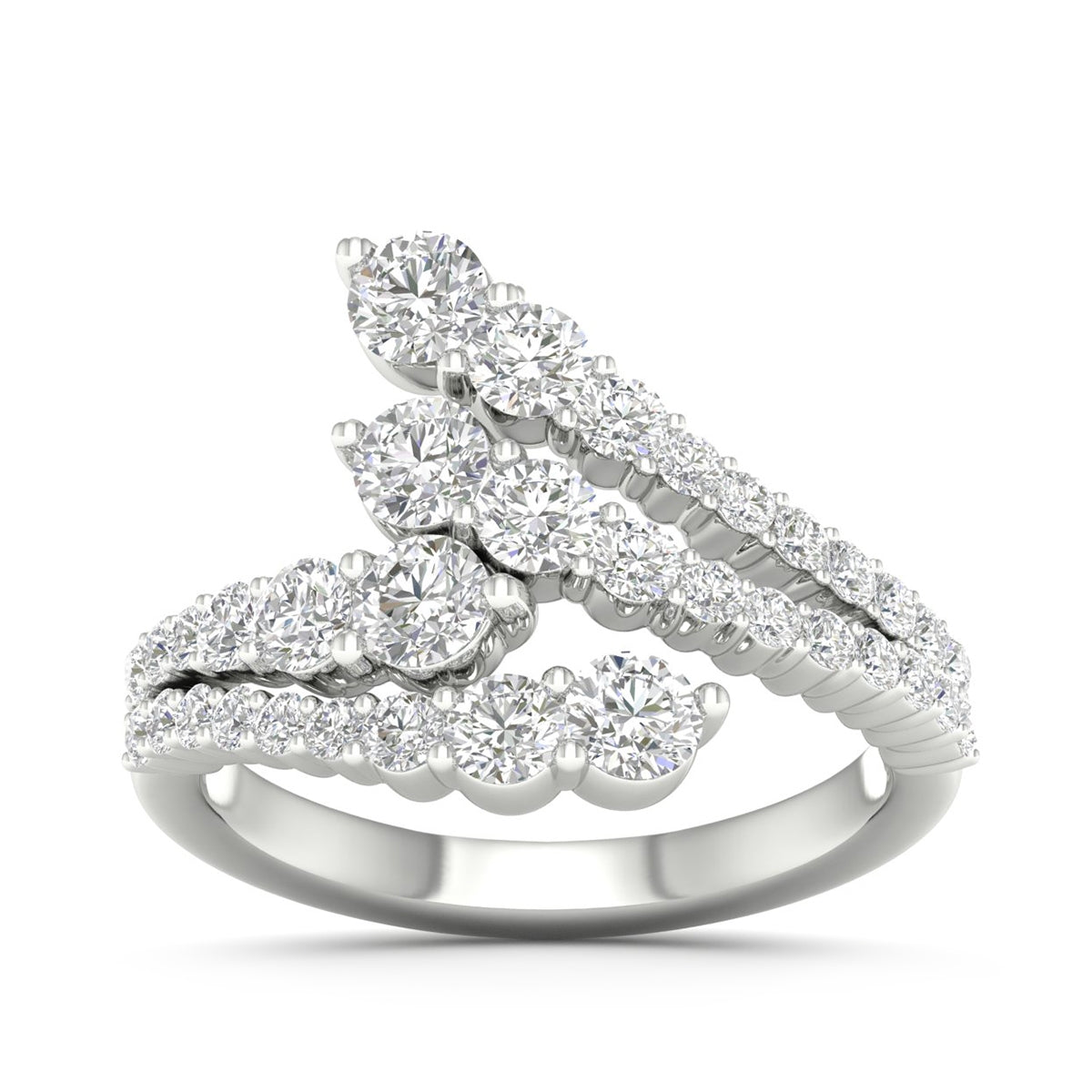 Adamante 1-1/2 ct. tw. Lab-Grown Diamond Graduated Two Row Bypass Ring in 14K White Gold