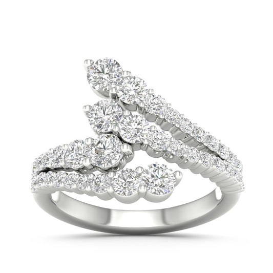 Adamante 1-1/2 ct. tw. Lab-Grown Diamond Graduated Two Row Bypass Ring in 14K White Gold