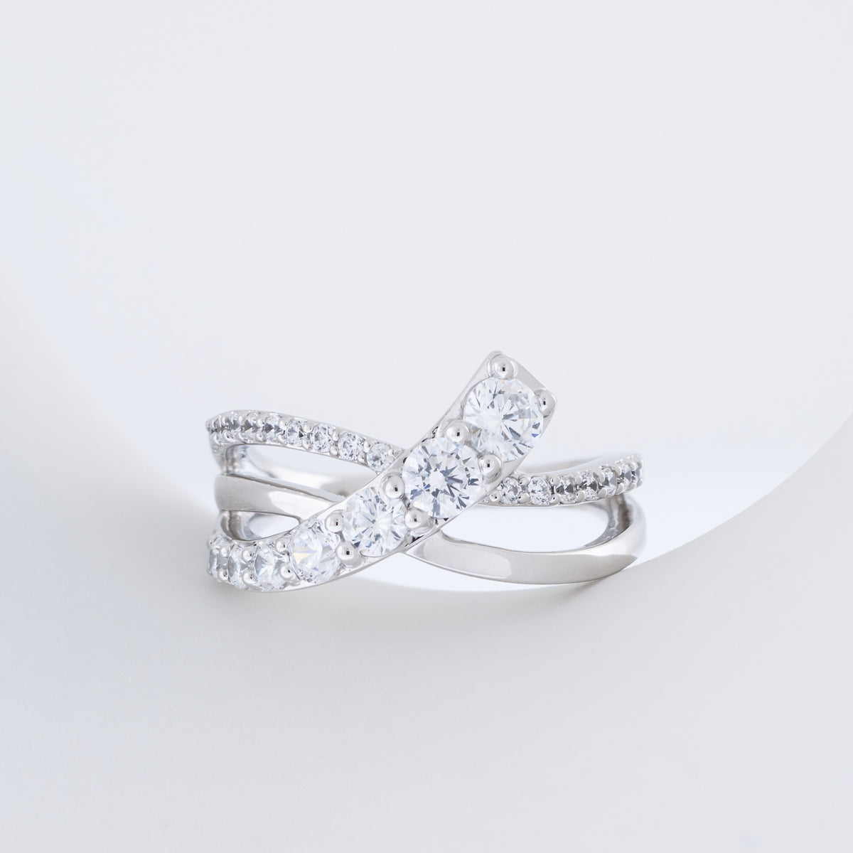 Adamante 1 ct. tw. Lab-Grown Round Diamond Journey Crossover Ring in 14K White Gold full view
