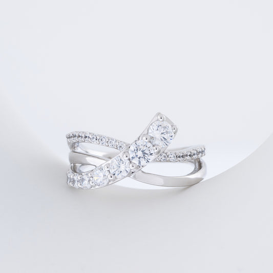 Adamante 1 ct. tw. Lab-Grown Round Diamond Journey Crossover Ring in 14K White Gold full view