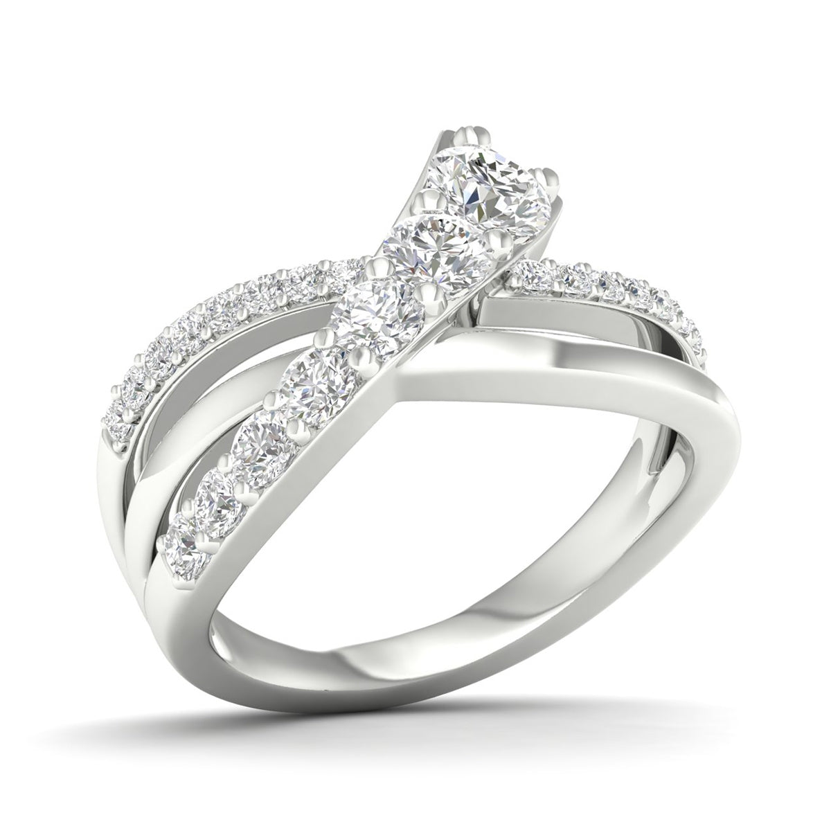 Adamante 1 ct. tw. Lab-Grown Round Diamond Journey Crossover Ring in 14K White Gold front view