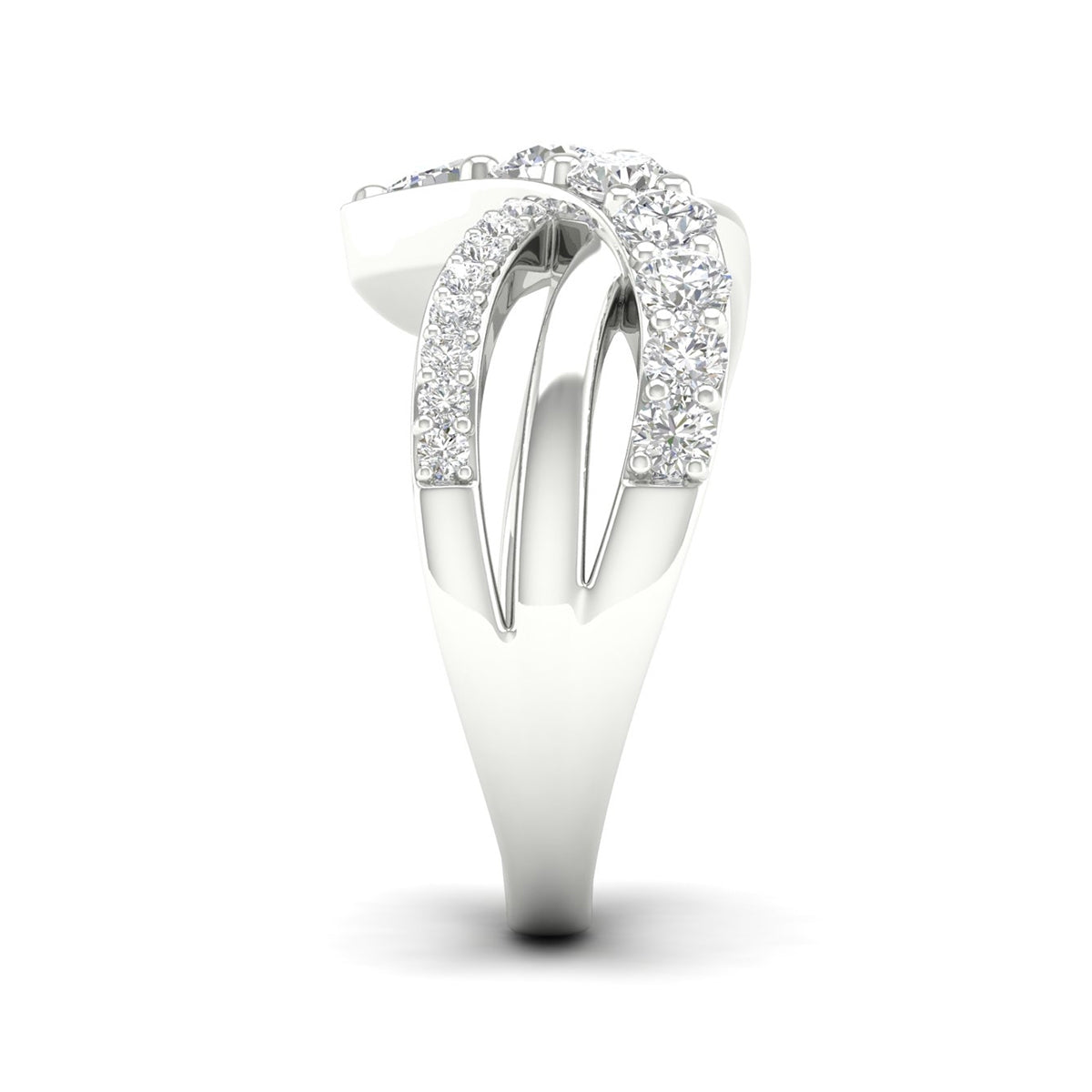Adamante 1 ct. tw. Lab-Grown Round Diamond Journey Crossover Ring in 14K White Gold close-up detail