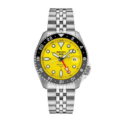 Seiko Men's 5 Sports U.S. Special Creation Automatic Stainless Steel Watch with Yellow Dial & Black & Gray Bezel