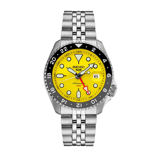 Seiko Men's 5 Sports U.S. Special Creation Automatic Stainless Steel Watch with Yellow Dial & Black & Gray Bezel