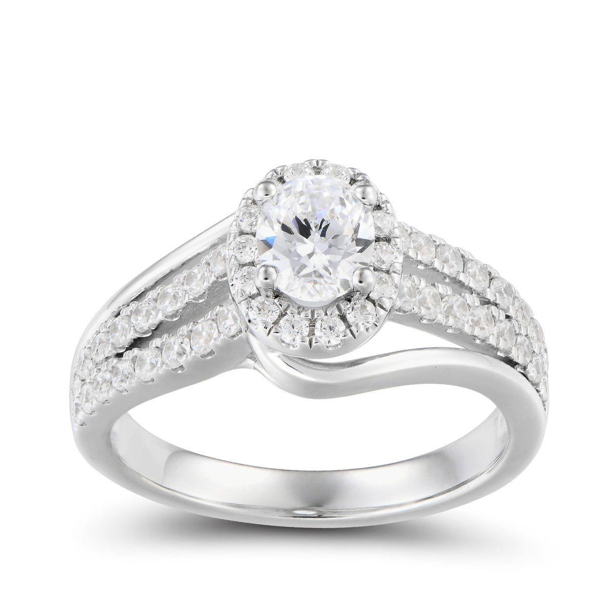 Natural 1-1/10 ct. tw. Oval Diamond Halo Split Shank Engagement Ring in 14K White Gold
