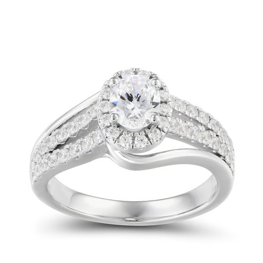 Natural 1-1/10 ct. tw. Oval Diamond Halo Split Shank Engagement Ring in 14K White Gold