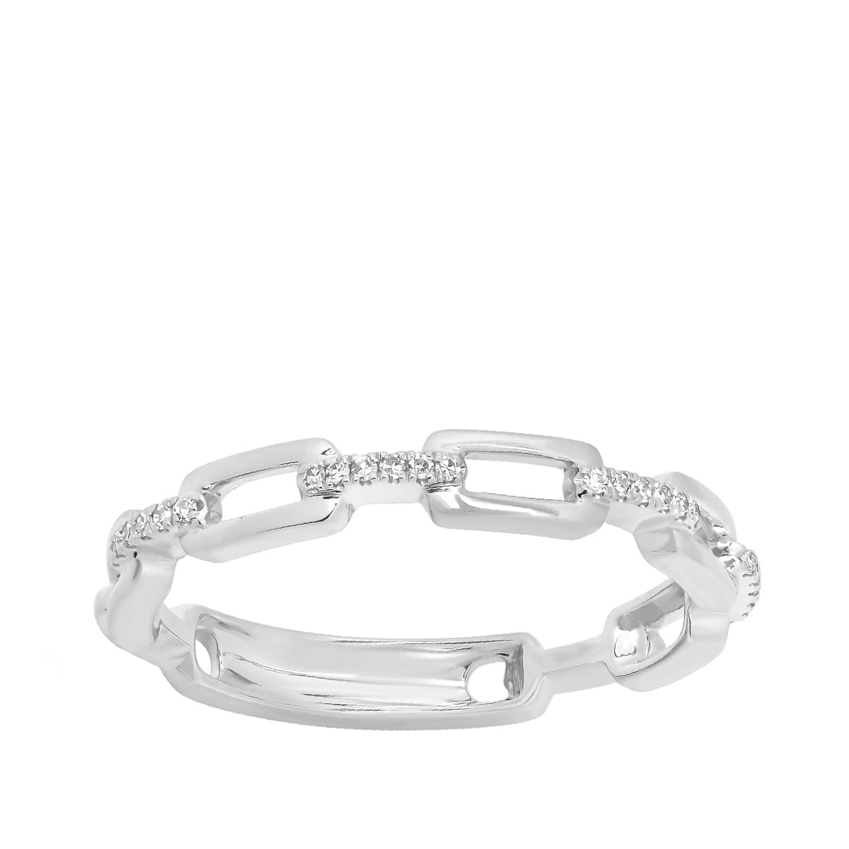 JustDesi Diamond Accent Paperclip Ring in 14K White Gold