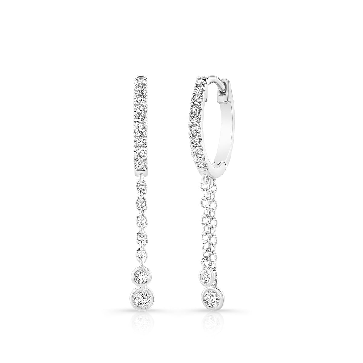JustDesi 1/7 ct. tw. Round Diamond Dangle Hoop Earrings in 14K White Gold