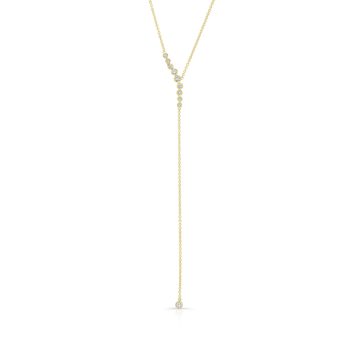 JustDesi 3/8 ct. tw. Round Diamond Bezel Set Lariat Necklace in 14K Yellow Gold