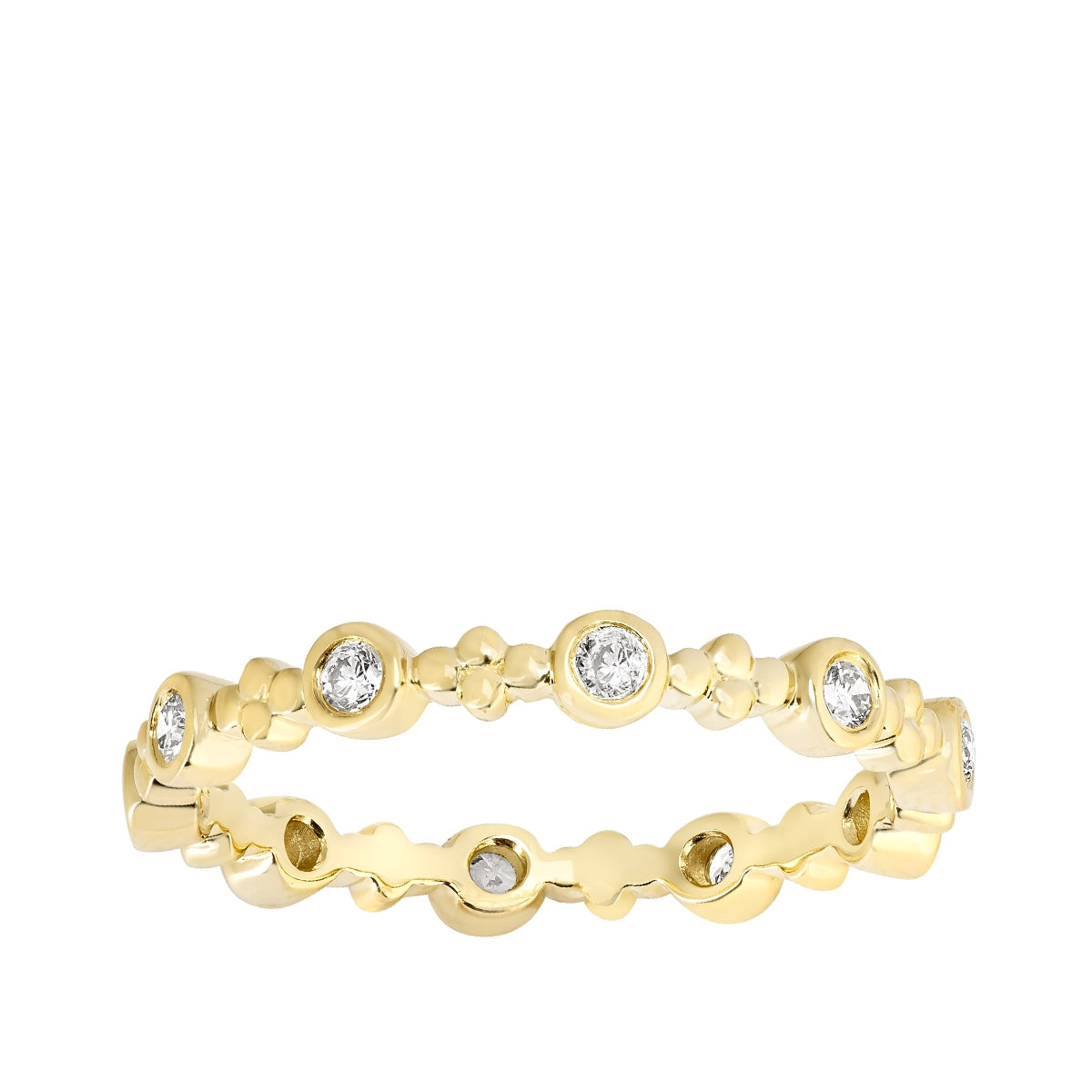 JustDesi 1/5 ct. tw. Diamond Bezel Set Beaded Stackable Ring in 14K Yellow Gold