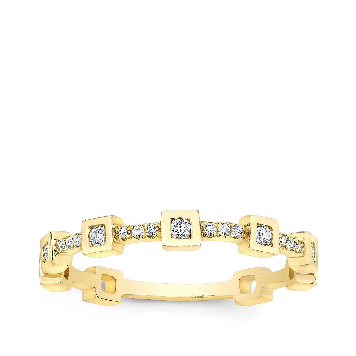 JustDesi 1/8 ct. tw. Diamond Bezel Set Square Stackable Ring in 14K Yellow Gold