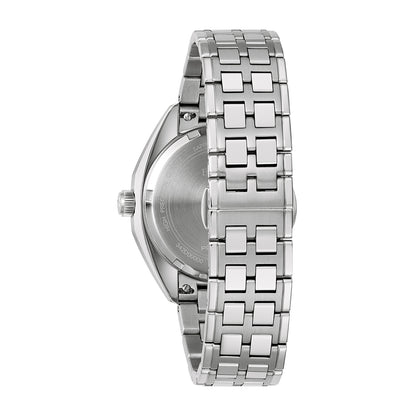 Bulova Men's Jet Star Quartz Stainless Steel Watch Set with Silver Dial & Blue Leather Strap front view