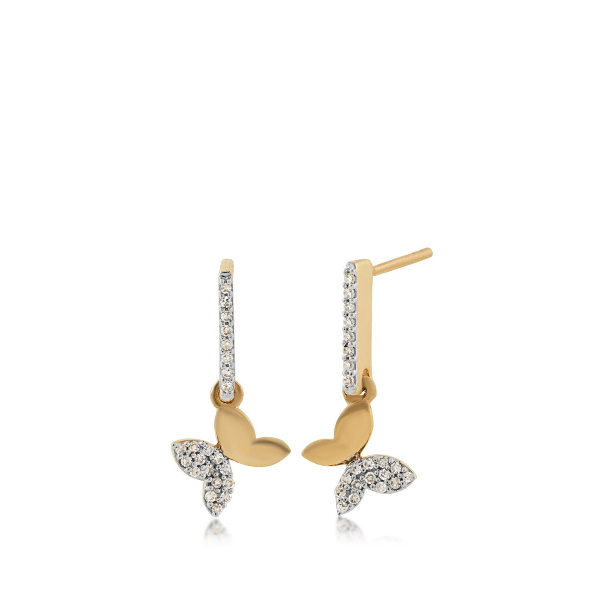 1/10 ct. tw. Diamond Butterfly Drop Earrings in 10K Yellow Gold