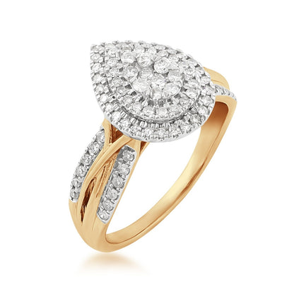 1/2 ct. tw. Diamond Pear-Shape Cluster Halo Ring in 10K Yellow Gold front view