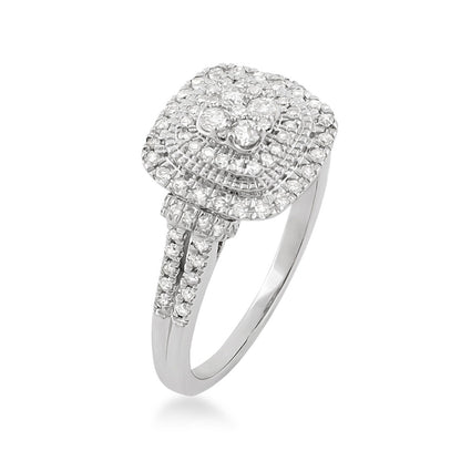 1/2 ct. tw. Diamond Cushion Cluster Milgrain Halo Ring in 10K White Gold front view