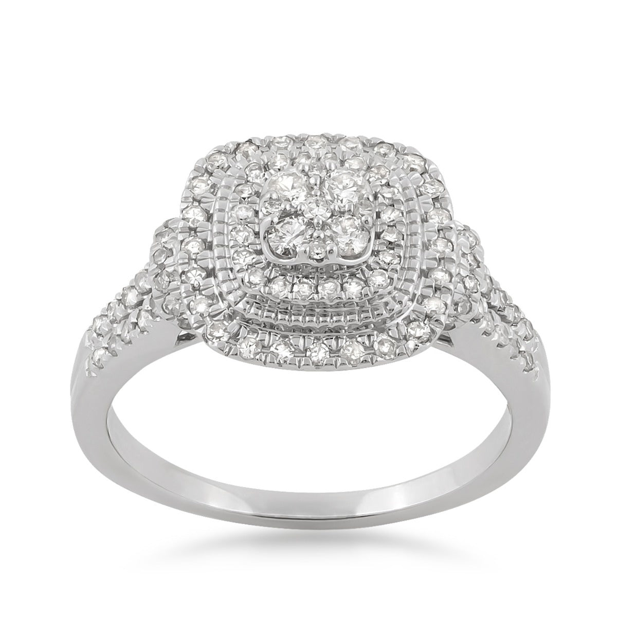 1/2 ct. tw. Diamond Cushion Cluster Milgrain Halo Ring in 10K White Gold