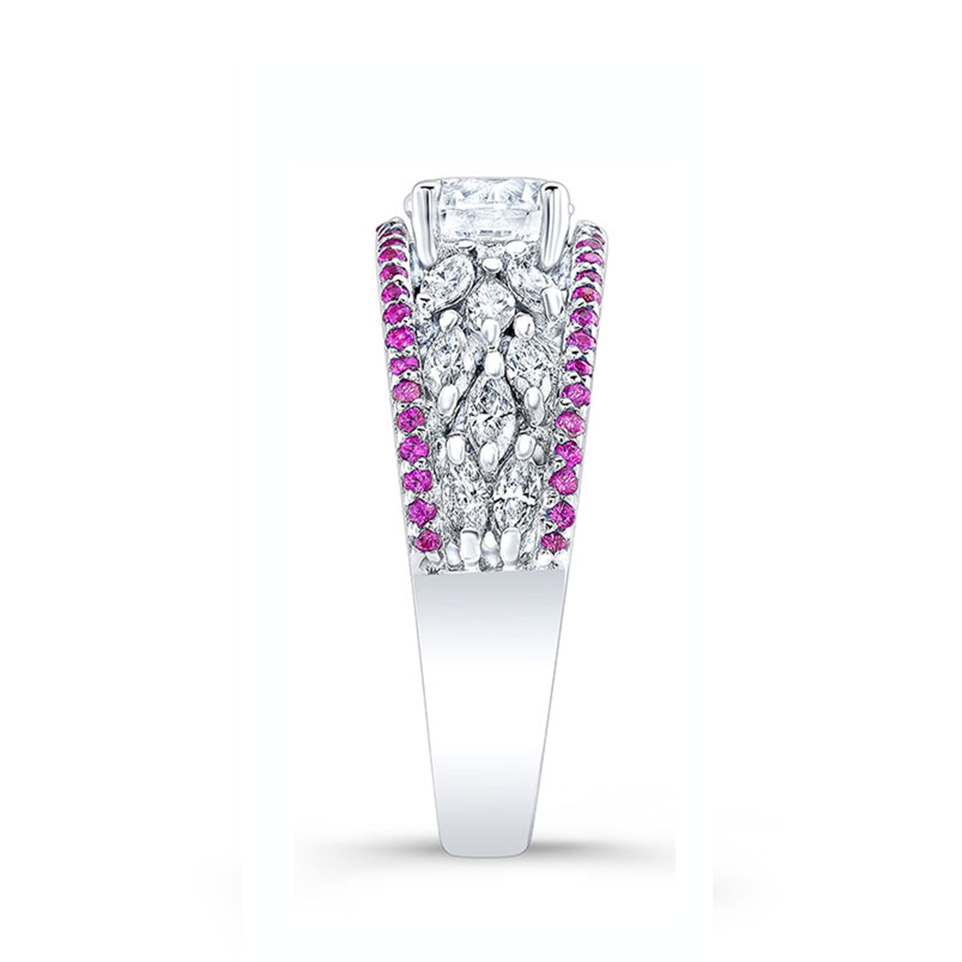 Barkev's 3/4 ct. tw. Diamond and Pink Sapphire Semi-Mount Engagement Ring in 14K White Gold close-up detail