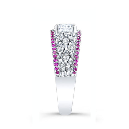 Barkev's 3/4 ct. tw. Diamond and Pink Sapphire Semi-Mount Engagement Ring in 14K White Gold close-up detail