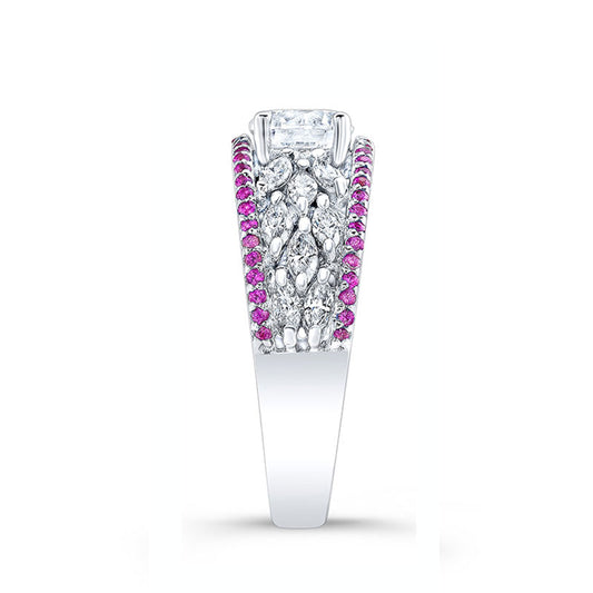 Barkev's 3/4 ct. tw. Diamond and Pink Sapphire Semi-Mount Engagement Ring in 14K White Gold close-up detail