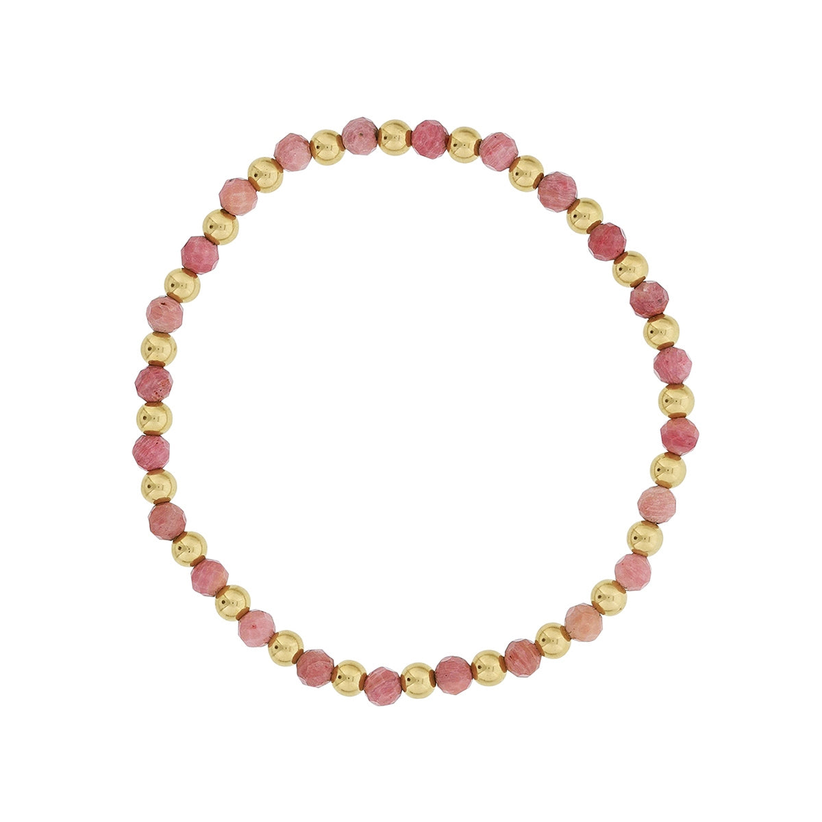 4mm Rhodonite & 14K Yellow Gold Filled Bead Alternating Stretch Bracelet