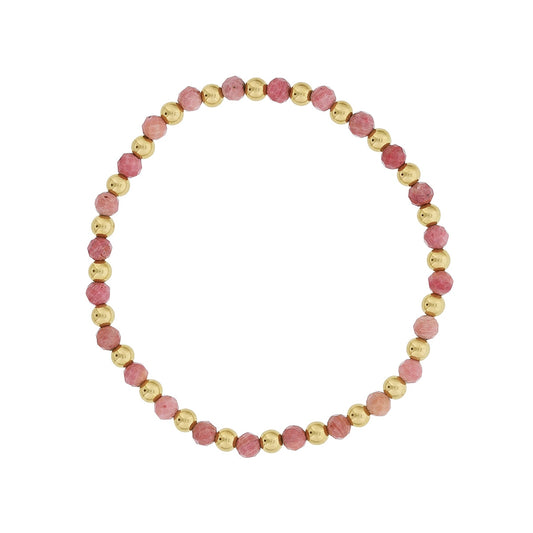 4mm Rhodonite & 14K Yellow Gold Filled Bead Alternating Stretch Bracelet