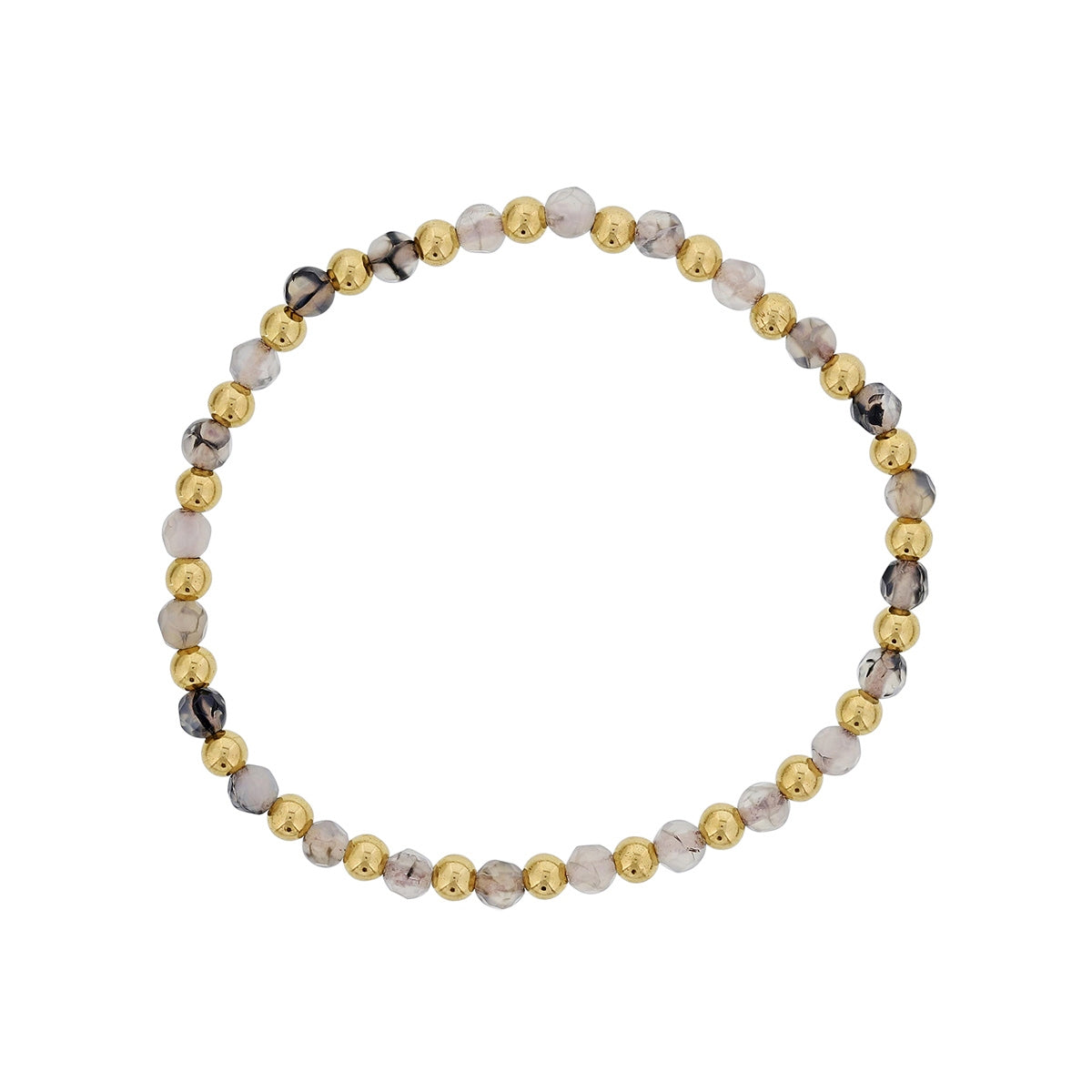 4mm Fire Agate & 14K Yellow Gold Filled Bead Alternating Stretch Bracelet