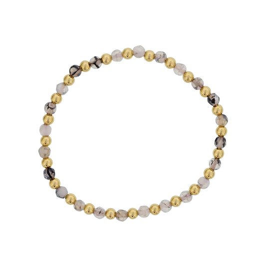 4mm Fire Agate & 14K Yellow Gold Filled Bead Alternating Stretch Bracelet