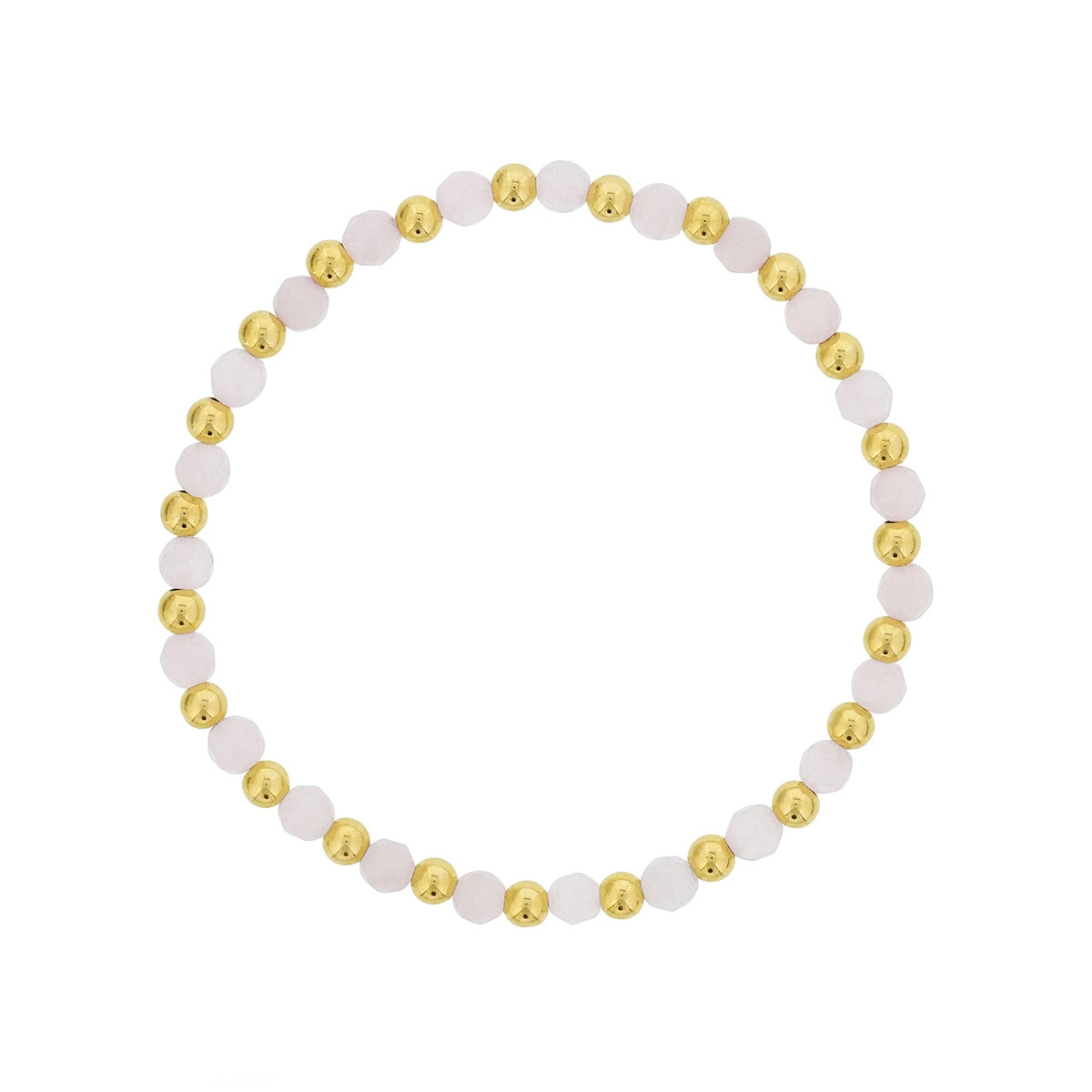 4mm Rose Quartz & 14K Yellow Gold Filled Bead Alternating Stretch Bracelet