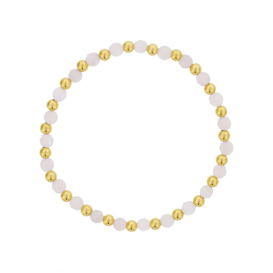 4mm Rose Quartz & 14K Yellow Gold Filled Bead Alternating Stretch Bracelet
