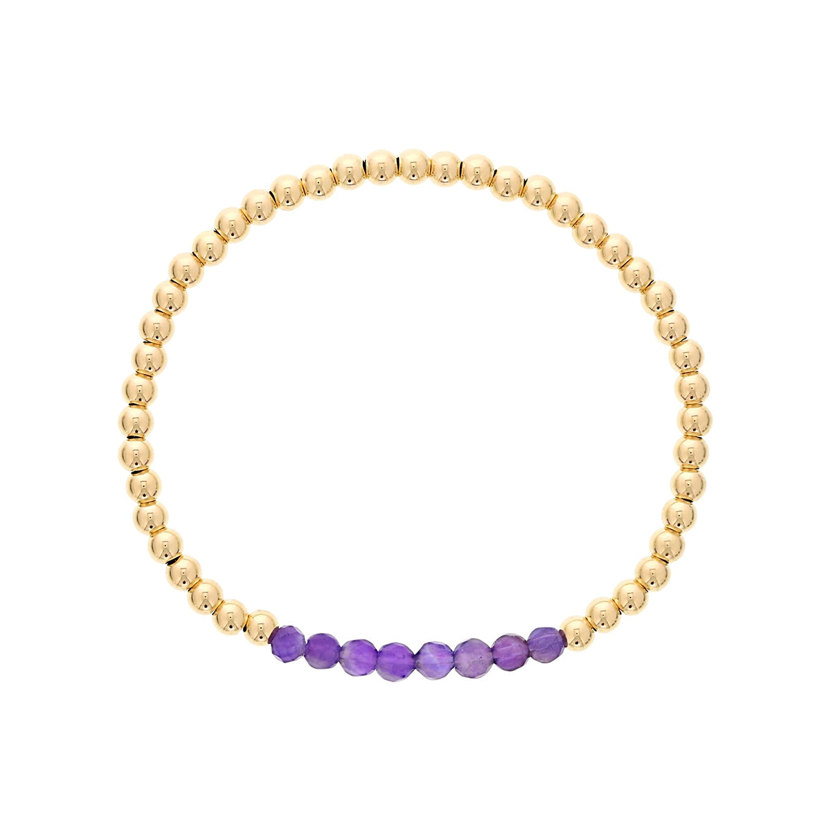4mm Amethyst & 14K Yellow Gold Filled Bead Stretch Bracelet