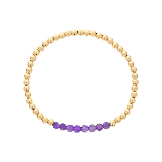 4mm Amethyst & 14K Yellow Gold Filled Bead Stretch Bracelet