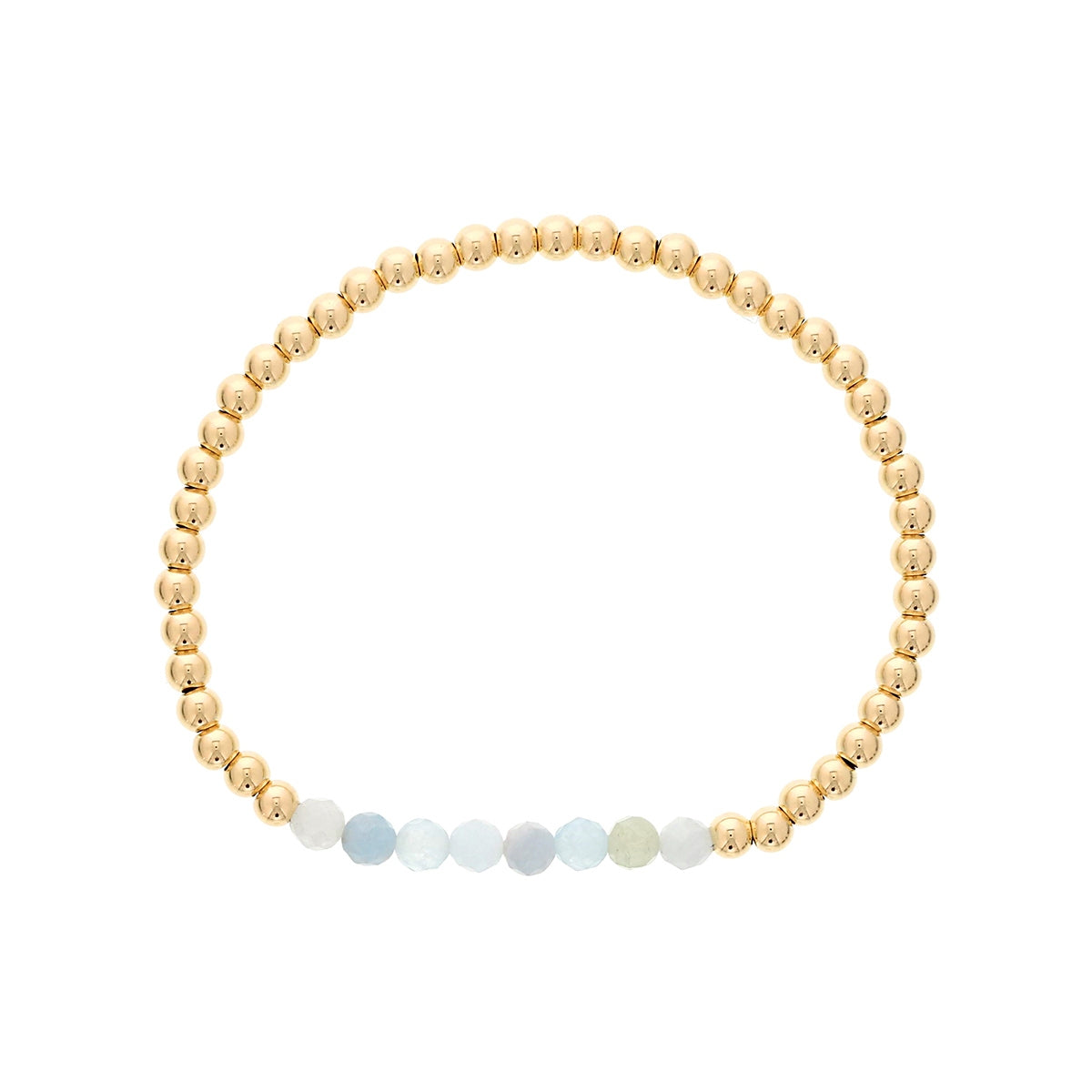 4mm Aquamarine & 14K Yellow Gold Filled Bead Stretch Bracelet
