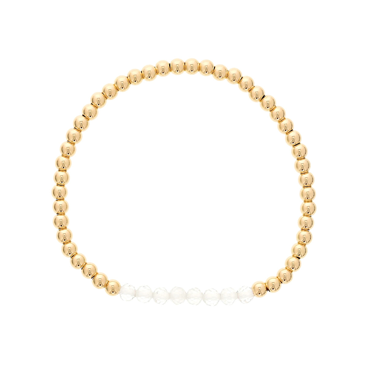 4mm White Topaz & 14K Yellow Gold Filled Bead Stretch Bracelet