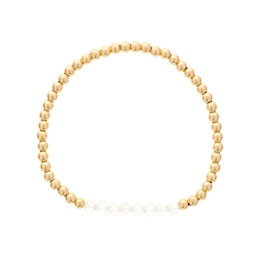4mm White Topaz & 14K Yellow Gold Filled Bead Stretch Bracelet