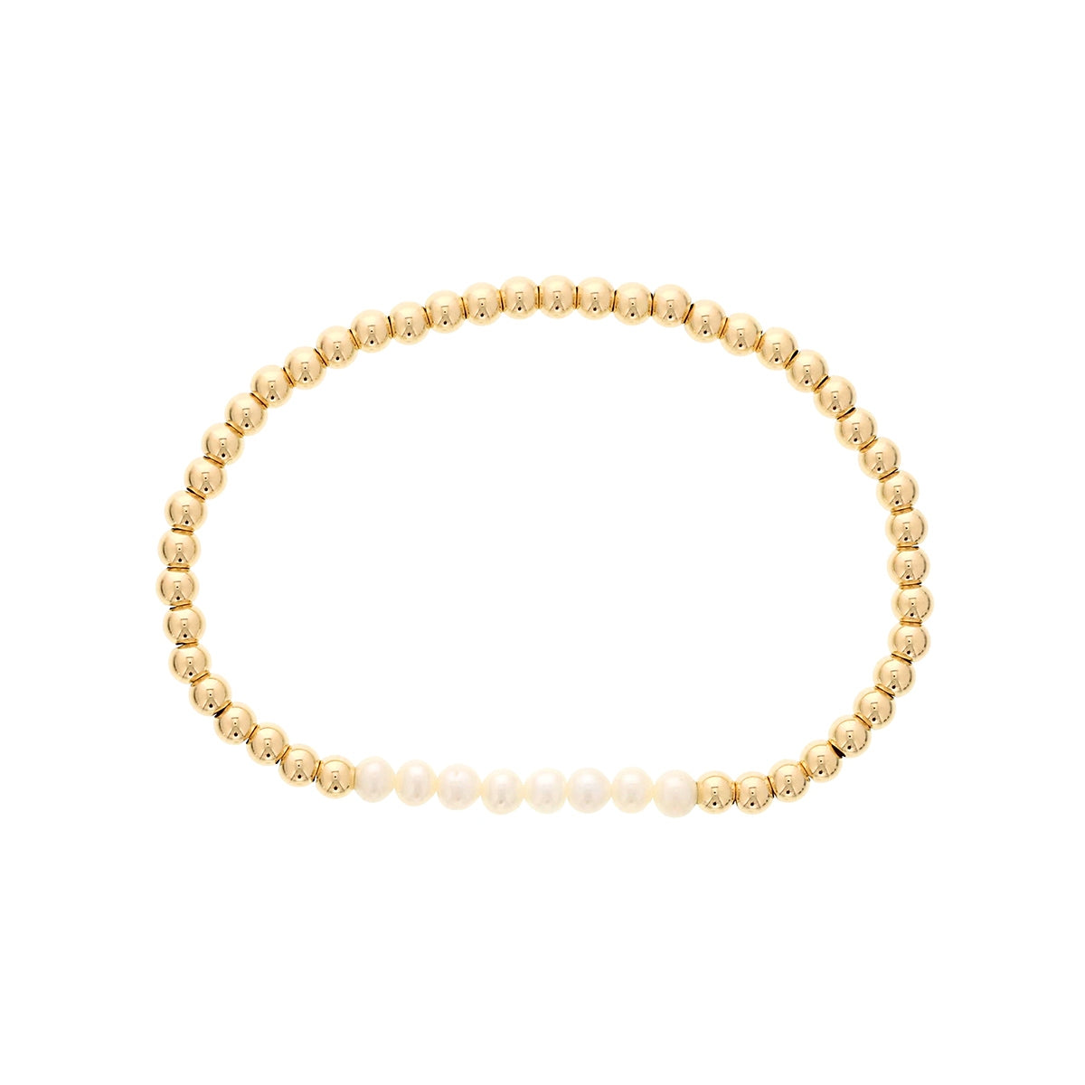4mm Cultured Pearl & 14K Yellow Gold Filled Bead Stretch Bracelet