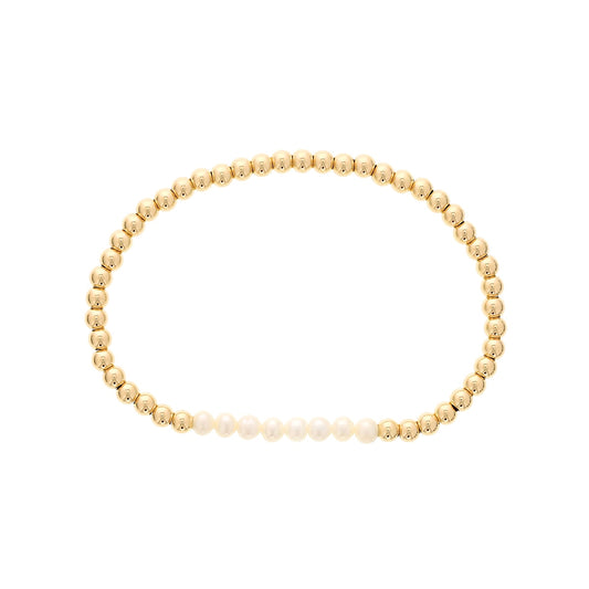 4mm Cultured Pearl & 14K Yellow Gold Filled Bead Stretch Bracelet