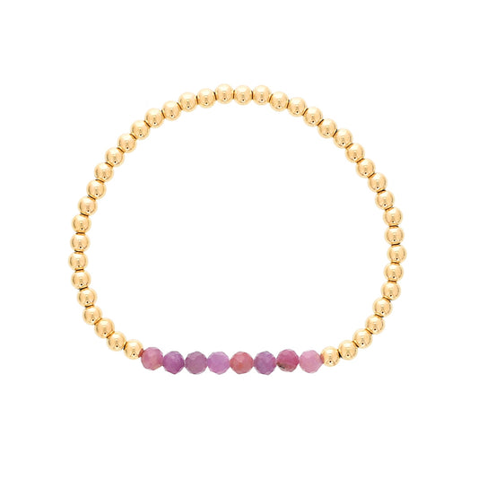 4mm Ruby & 14K Yellow Gold Filled Bead Stretch Bracelet