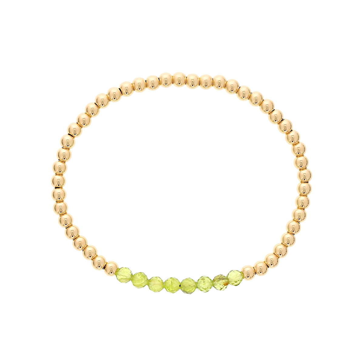 4mm Peridot & 14K Yellow Gold Filled Bead Stretch Bracelet
