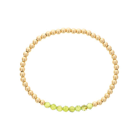 4mm Peridot & 14K Yellow Gold Filled Bead Stretch Bracelet