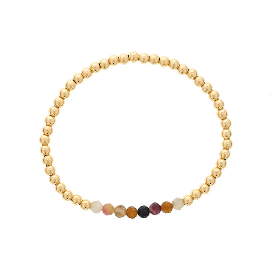 4mm Tourmaline & 14K Yellow Gold Filled Bead Stretch Bracelet