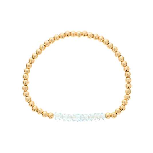 4mm Blue Topaz & 14K Yellow Gold Filled Bead Stretch Bracelet