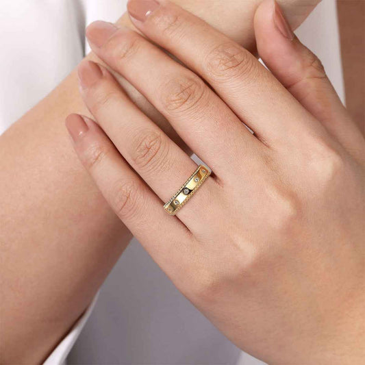 Gabriel & Co. Diamond Accent Bujukan Stackable Ring in 14K Yellow Gold close-up detail