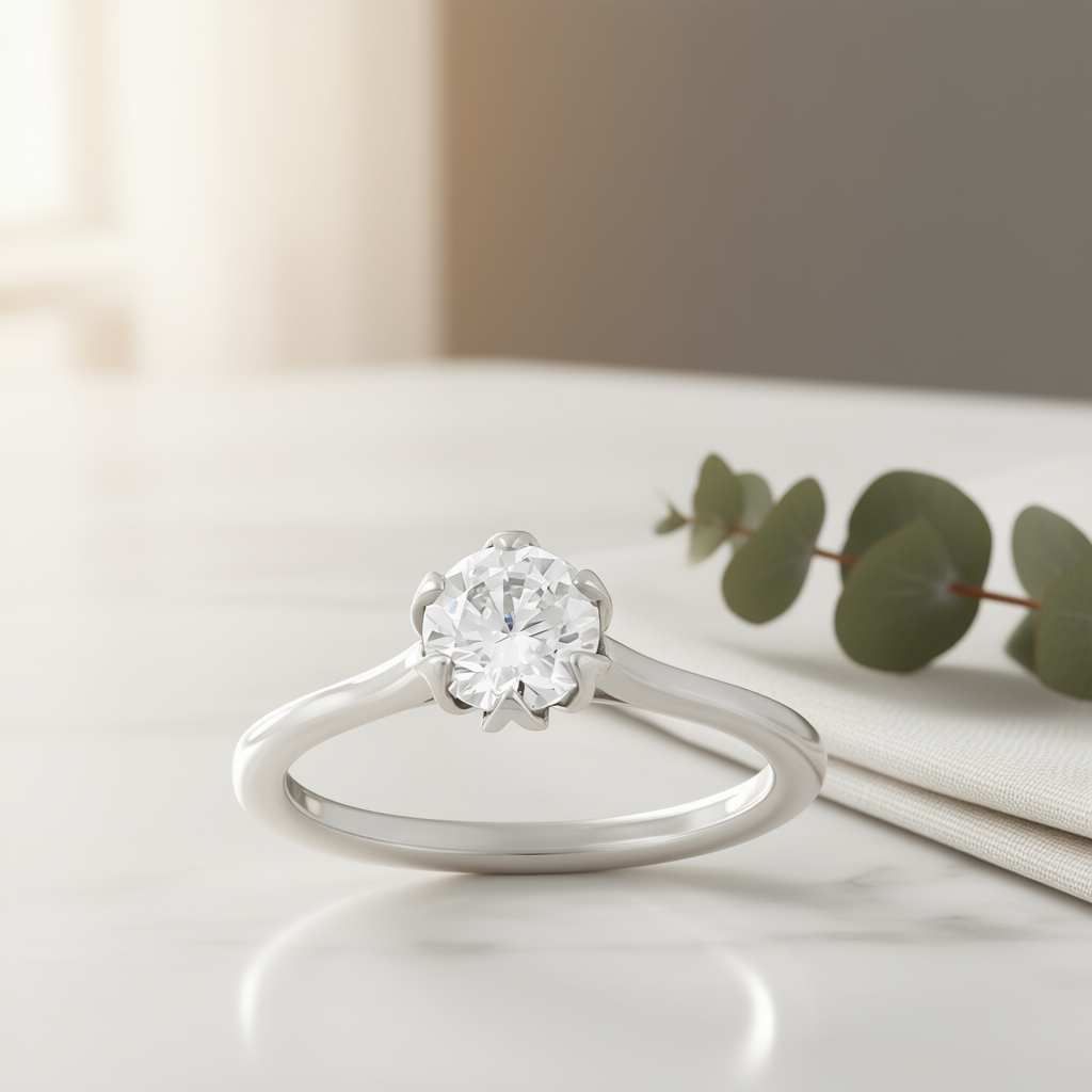 Noventa 1 ct. tw. Round Diamond Solitaire Ring in 14K White Gold close-up detail