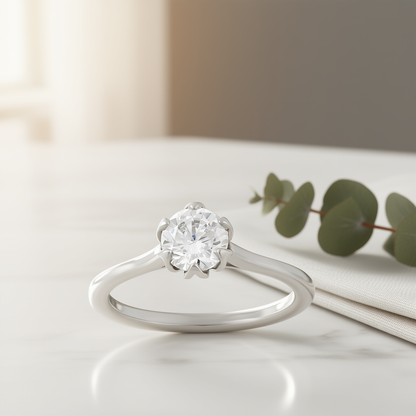 Noventa 1 ct. tw. Round Diamond Solitaire Ring in 14K White Gold close-up detail